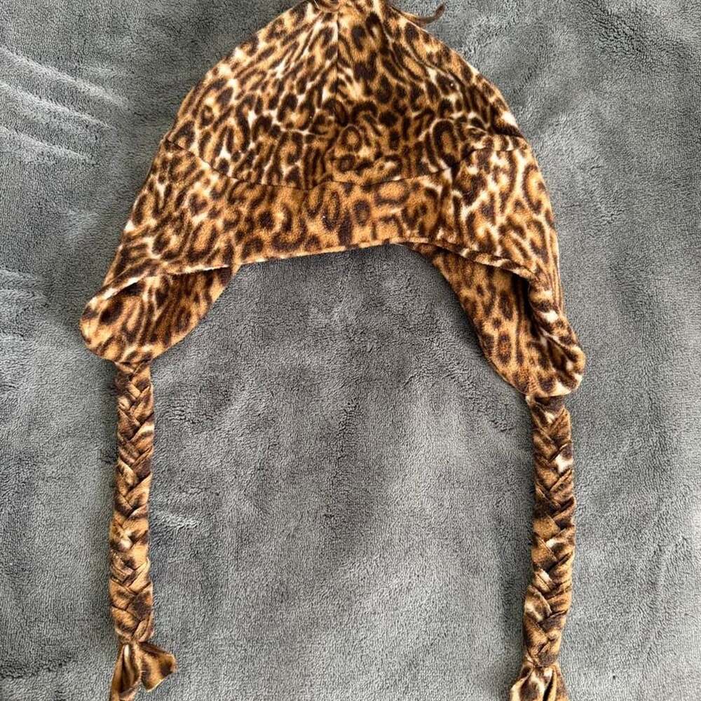 Toddler Leopard Print Fleece Beanie With Braided Tassels